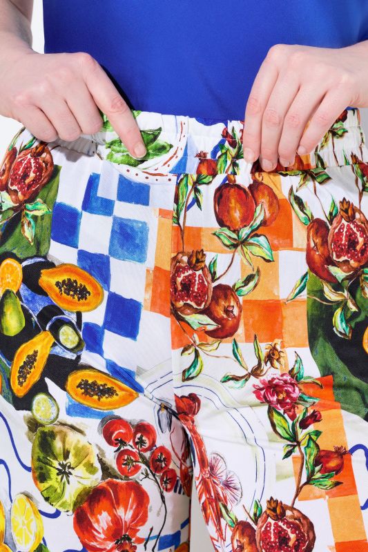 Food Print Elastic Waist Slinky Pique Pants