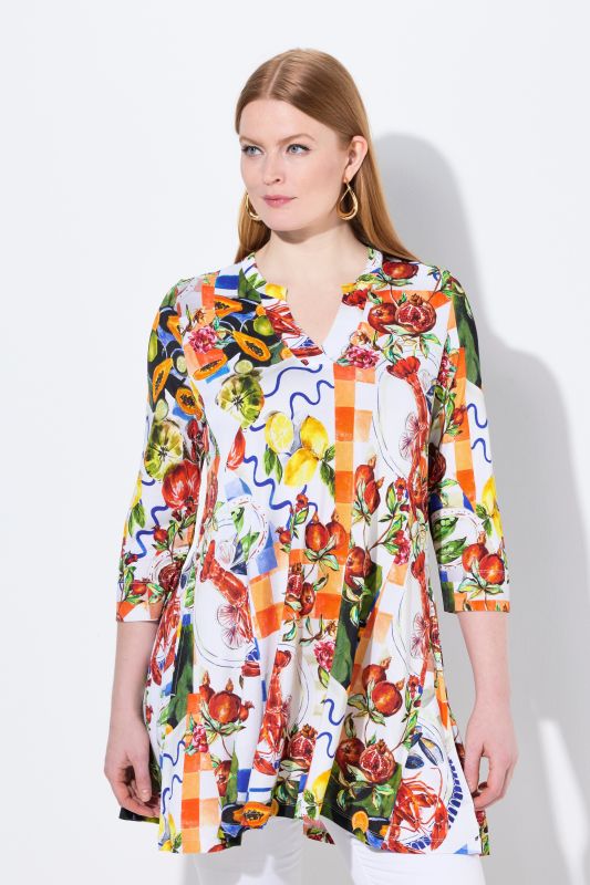 Food Print 3/4 Sleeve Tunic Blouse