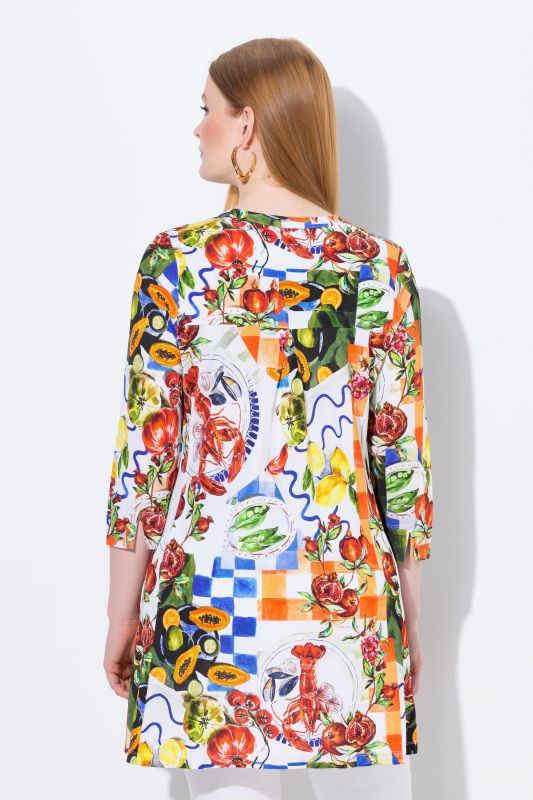 Food Print 3/4 Sleeve Tunic Blouse