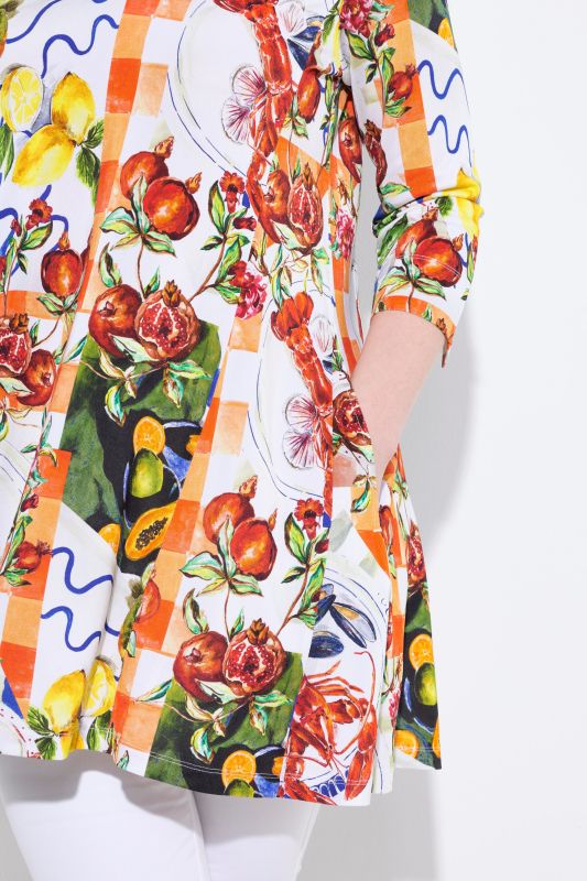 Food Print 3/4 Sleeve Tunic Blouse