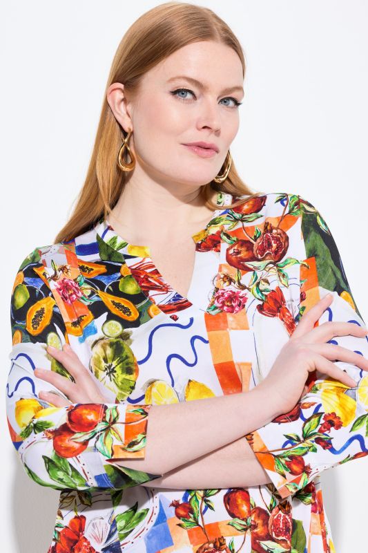 Food Print 3/4 Sleeve Tunic Blouse
