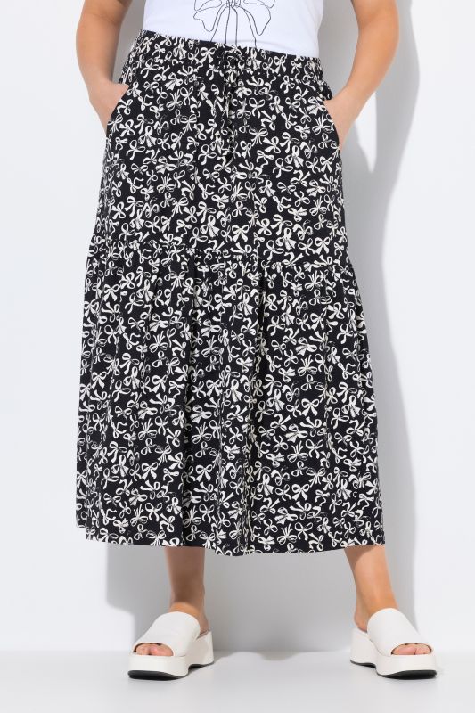 Bow Print Flounce Panel Elastic Waist Skirt