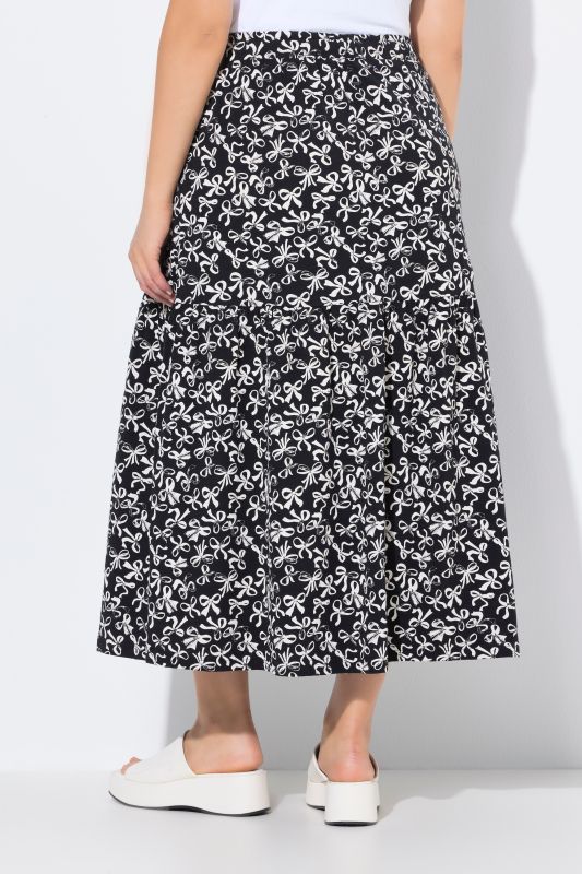 Bow Print Flounce Panel Elastic Waist Skirt