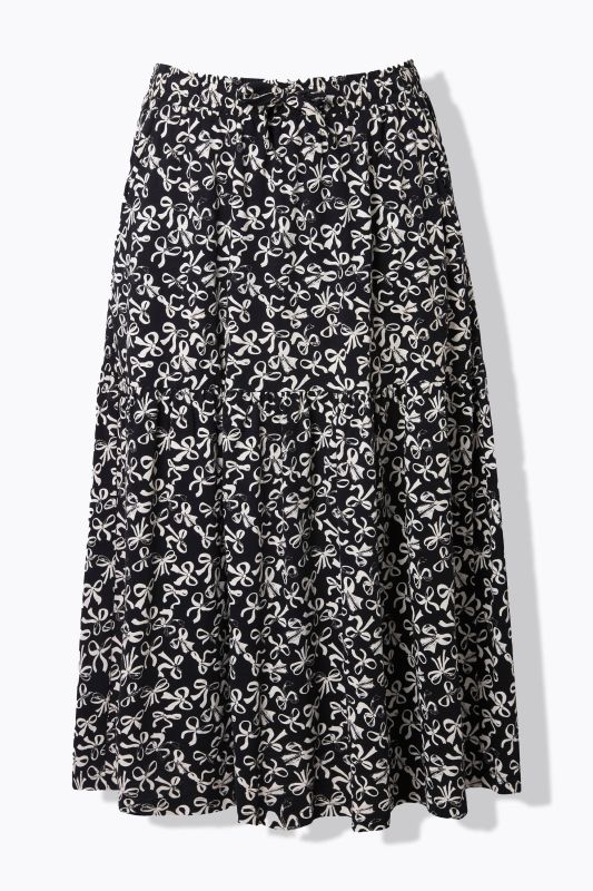 Bow Print Flounce Panel Elastic Waist Skirt