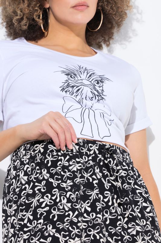 Bow Print Flounce Panel Elastic Waist Skirt