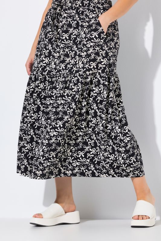 Bow Print Flounce Panel Elastic Waist Skirt
