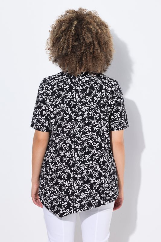 Bow Print Short Sleeve Pointed Hem Tee