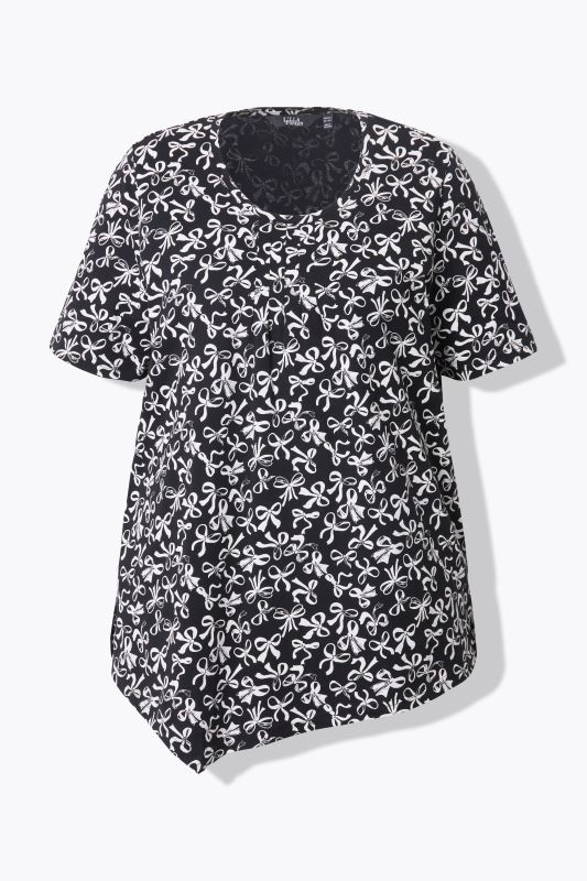 Bow Print Short Sleeve Pointed Hem Tee