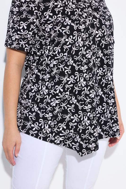 Bow Print Short Sleeve Pointed Hem Tee