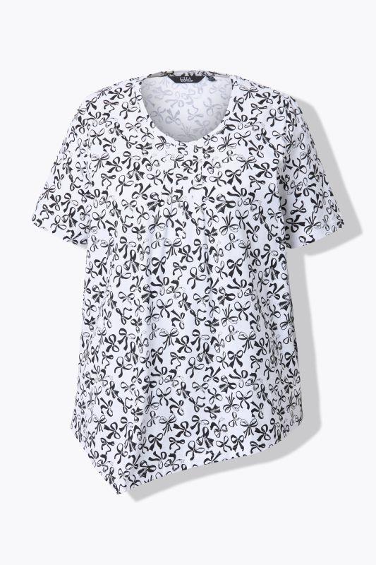 Bow Print Short Sleeve Pointed Hem Tee