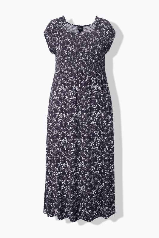 Smocked Bow Print Cap Sleeve Maxi Dress