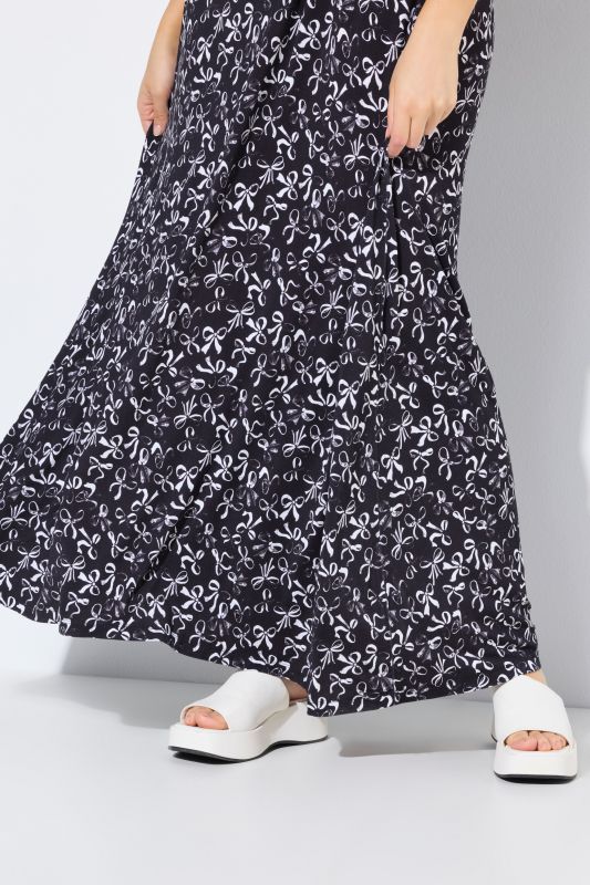 Smocked Bow Print Cap Sleeve Maxi Dress