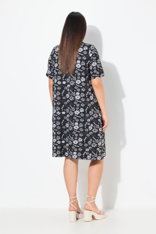Floral Print Short Sleeve V-Neck Jersey Dress