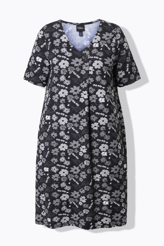 Floral Print Short Sleeve V-Neck Jersey Dress