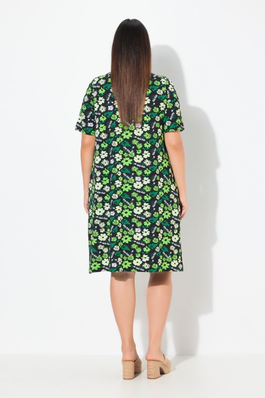 Floral Print Short Sleeve V-Neck Jersey Dress
