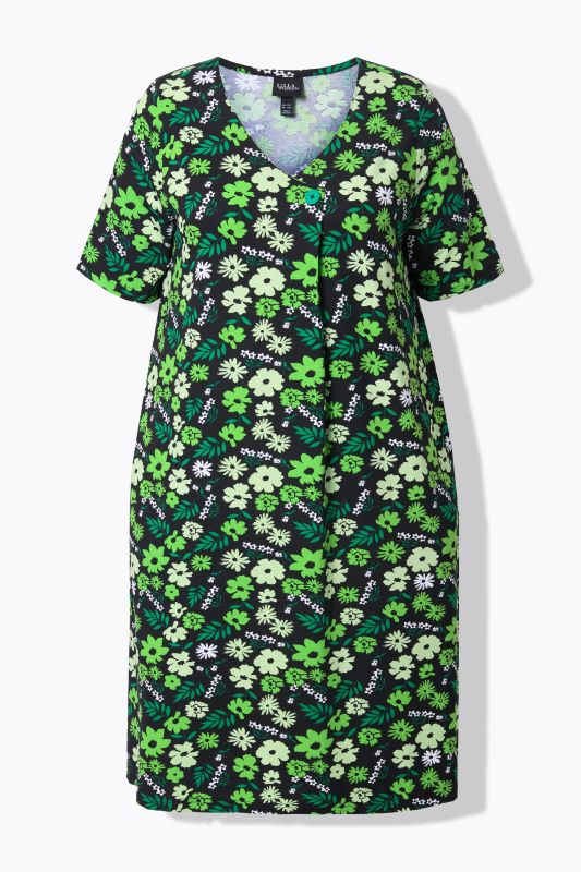 Floral Print Short Sleeve V-Neck Jersey Dress