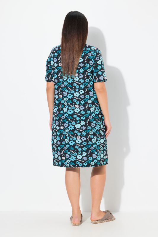 Floral Print Short Sleeve V-Neck Jersey Dress