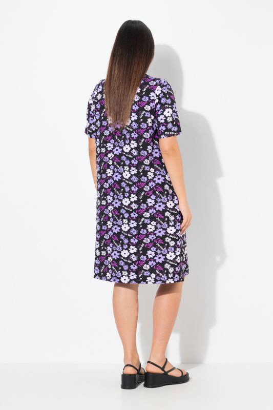 Floral Print Short Sleeve V-Neck Jersey Dress