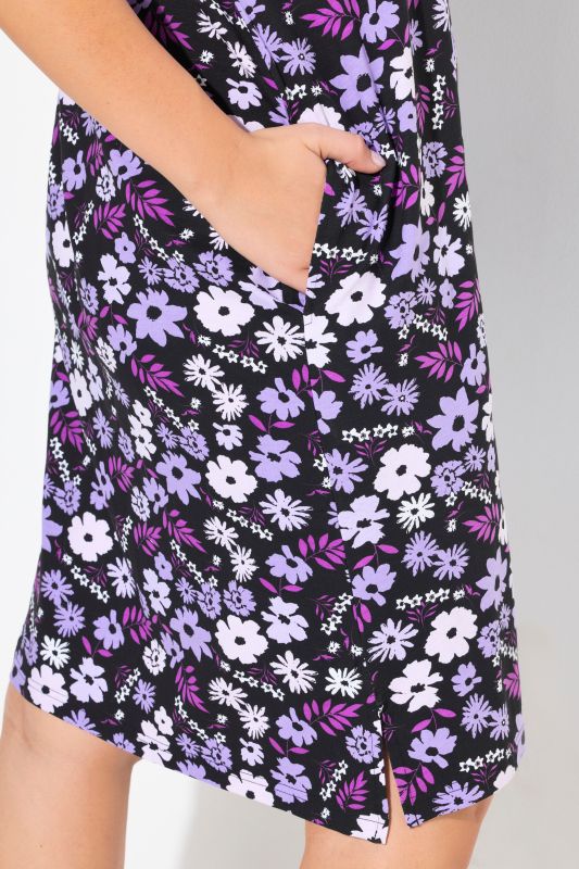 Floral Print Short Sleeve V-Neck Jersey Dress