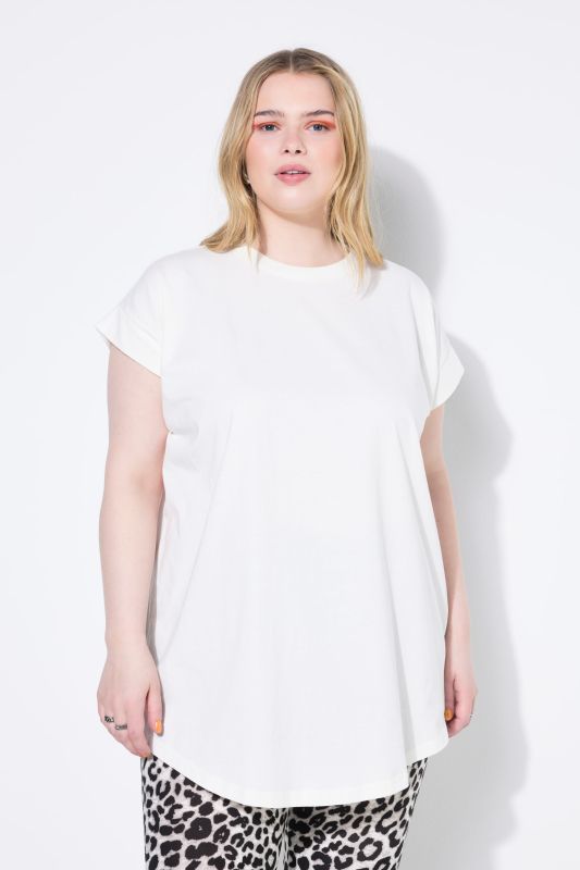Cap Sleeve Rounded Hem Tunic Tee