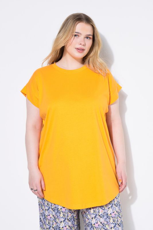 Cap Sleeve Rounded Hem Tunic Tee