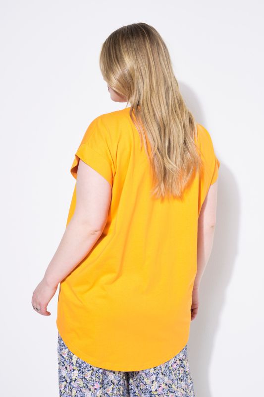Cap Sleeve Rounded Hem Tunic Tee