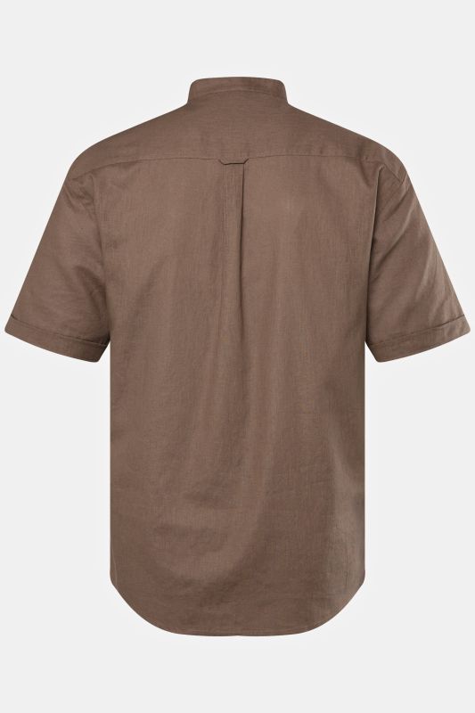 Shirt, short-sleeved, linen blend, stand-up collar, modern fit