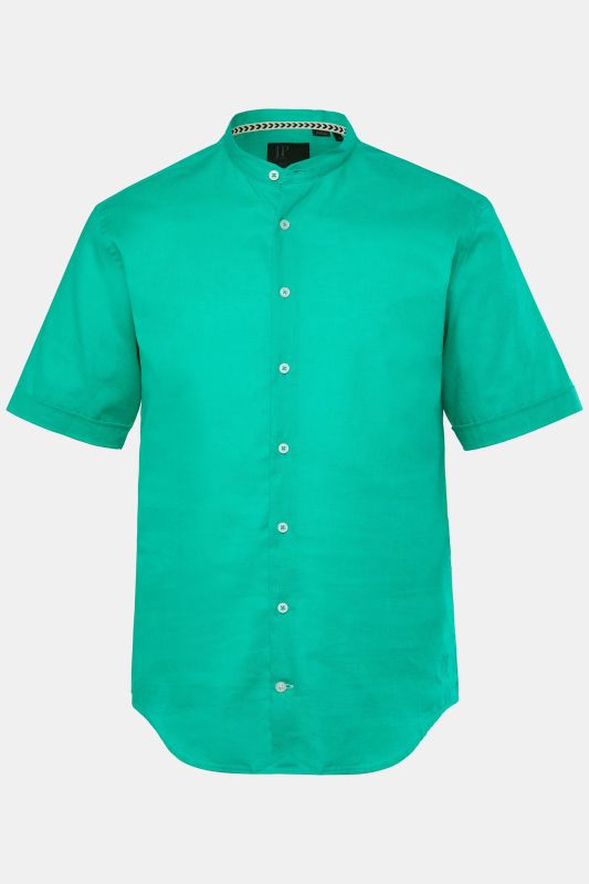 Shirt, short-sleeved, linen blend, stand-up collar, modern fit