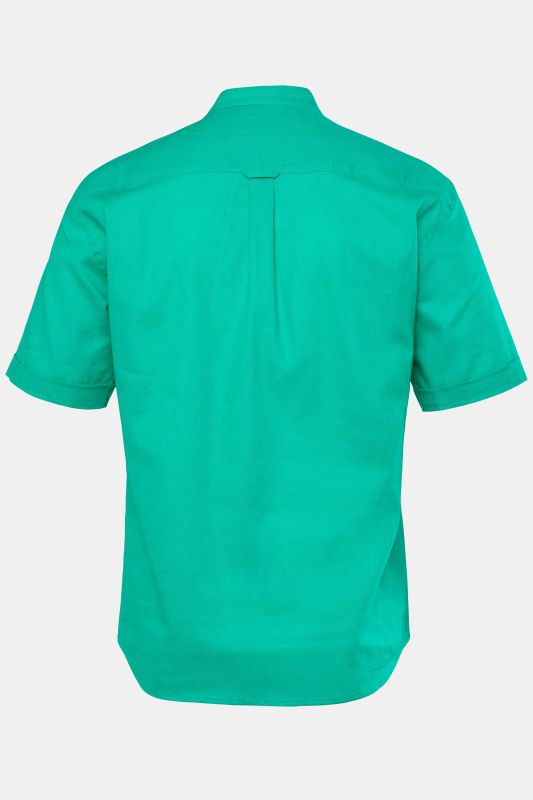 Shirt, short-sleeved, linen blend, stand-up collar, modern fit