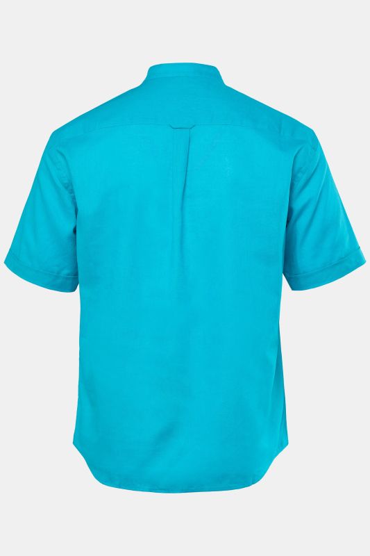 Shirt, short-sleeved, linen blend, stand-up collar, modern fit