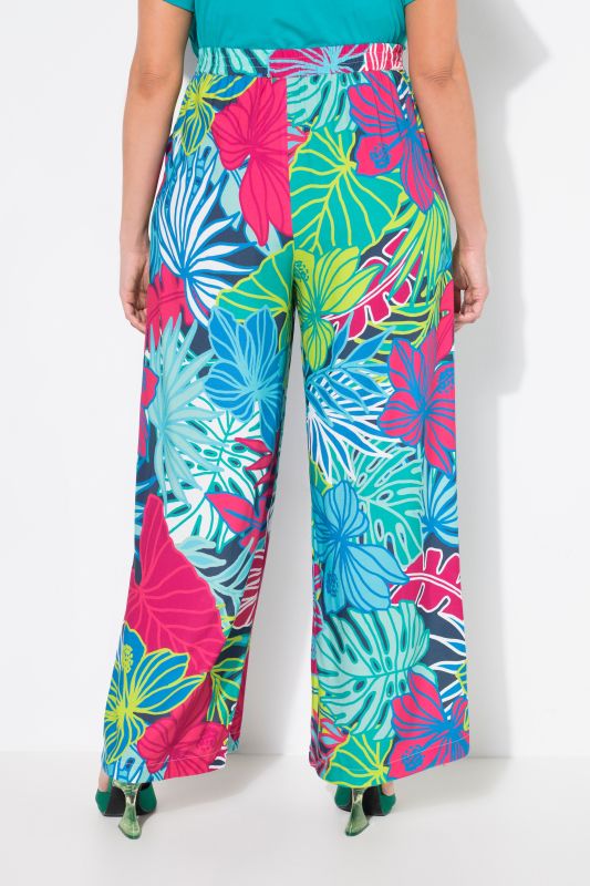 Tropical Leaf Print Elastic Waist Pants