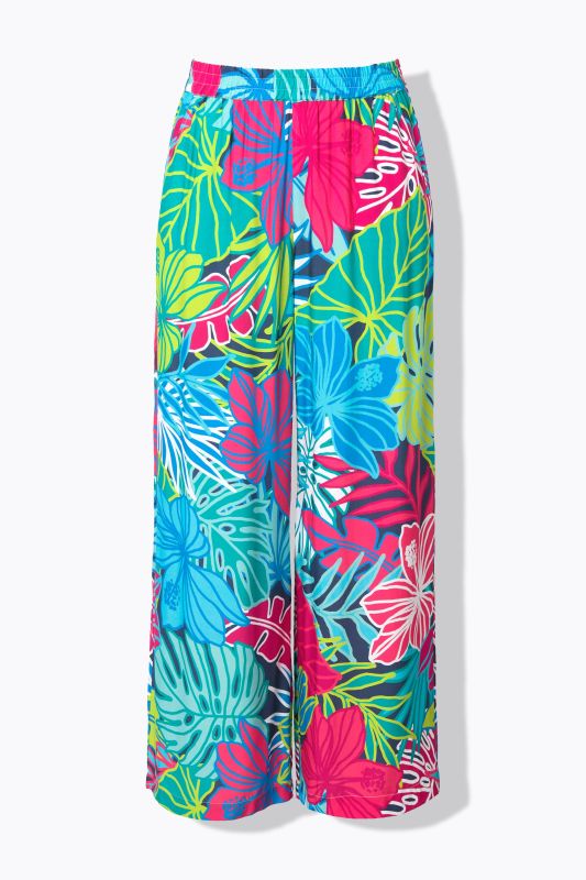 Tropical Leaf Print Elastic Waist Pants