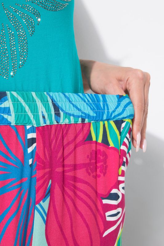 Tropical Leaf Print Elastic Waist Pants