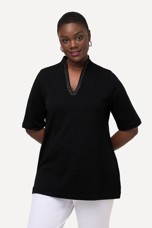 Rhinestone V-Neck Pima Cotton Tee