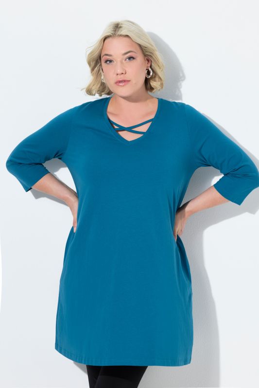Criss Cross V-Neckline Swing Knit Tunic