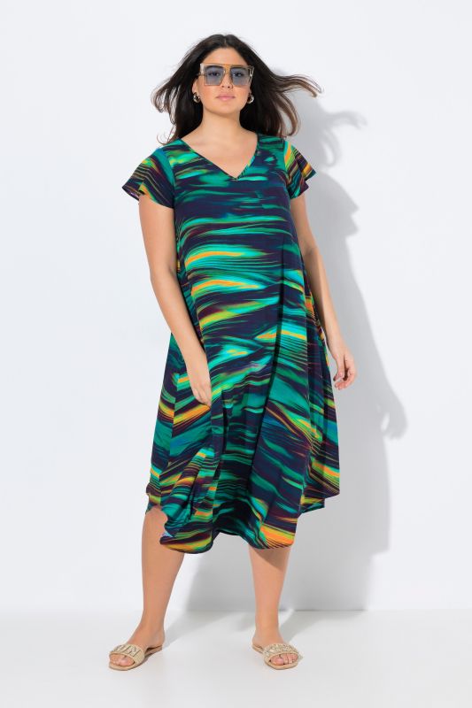 Ripple Print Cap Sleeve Dress