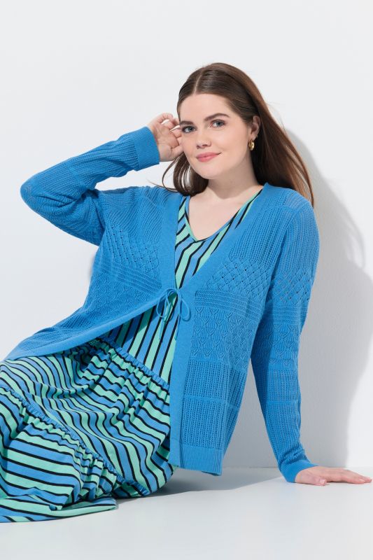 Eco Cotton Openwork Knit Tie Front Cardigan