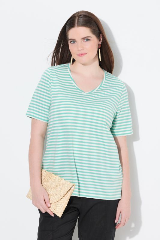 Eco Cotton Striped Short Sleeve V-Neck Tee