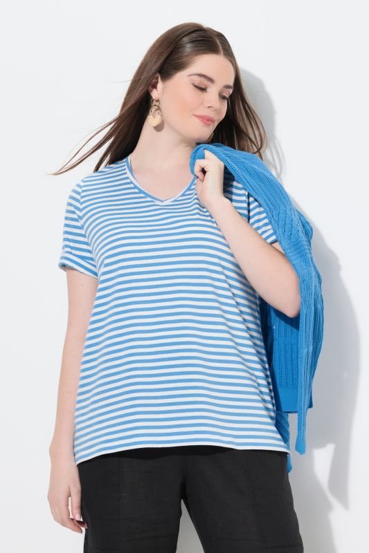 Eco Cotton Striped Short Sleeve V-Neck Tee