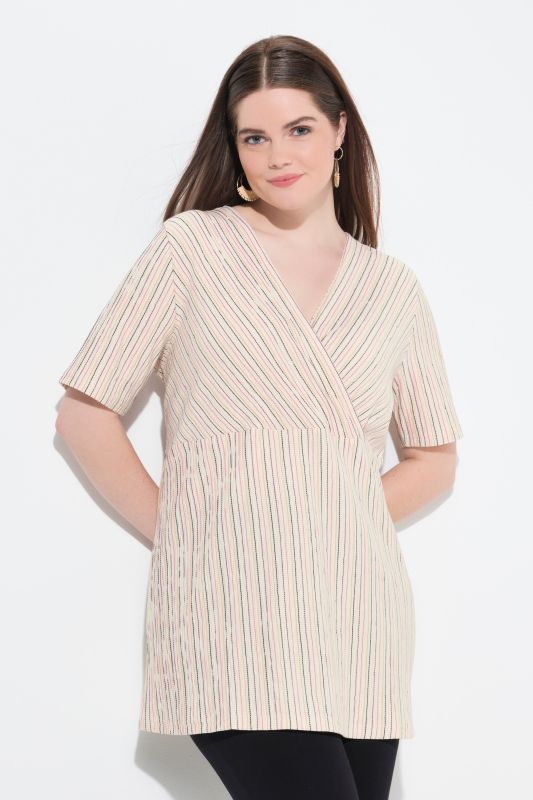 Eco Cotton Striped Wrap Look Short Sleeve Tee