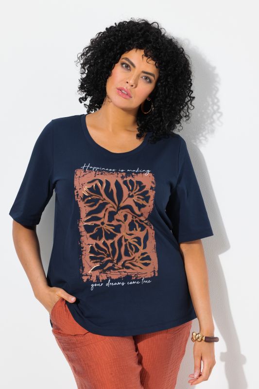 Metallic Flower Print Short Sleeve Tee