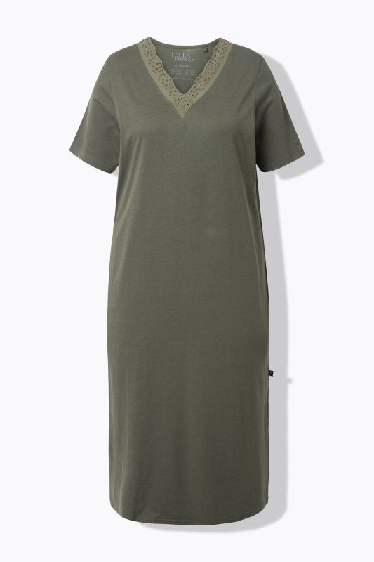 Eyelet Trim V-Neck Super Soft Cotton Blend Nightgown