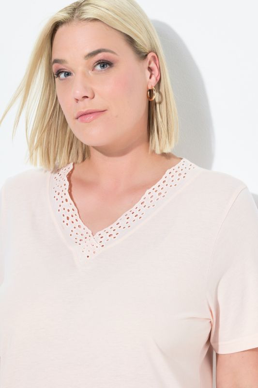 Eyelet Trim V-Neck Super Soft Cotton Blend Nightgown