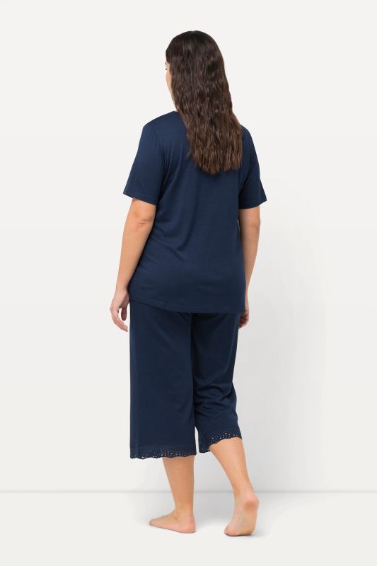 Eyelet Trim V-Neck Super Soft Cotton Blend Pajama Set
