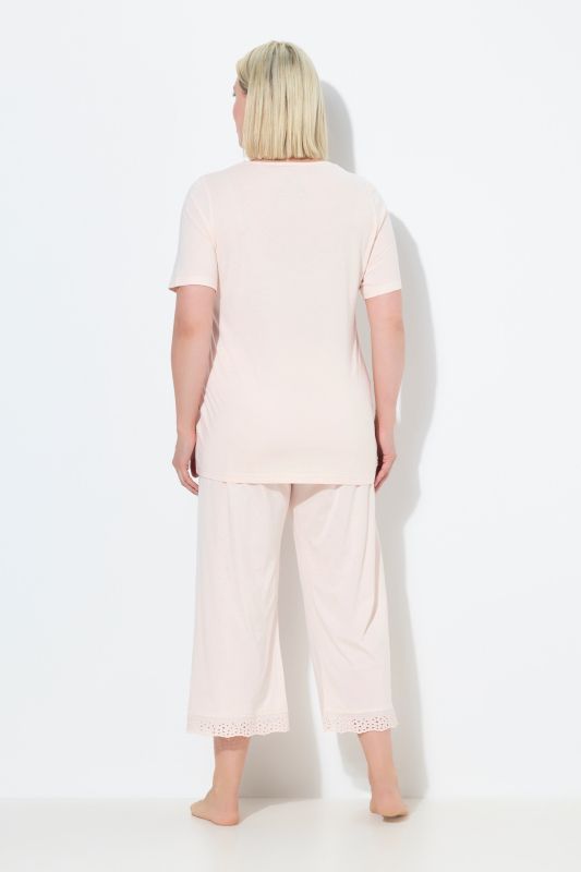 Eyelet Trim V-Neck Super Soft Cotton Blend Pajama Set