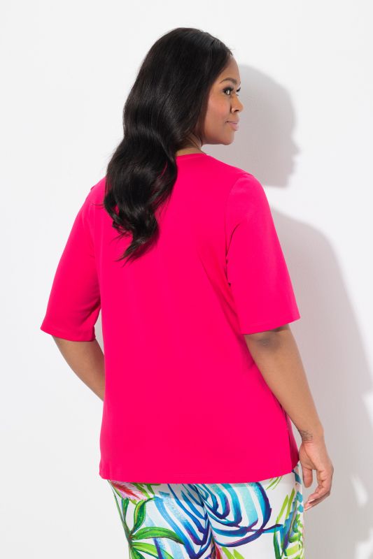 Pima Cotton A-line Embroidered V-Neck Short Sleeve Tee