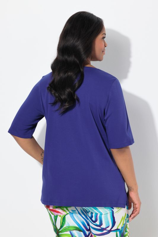 Pima Cotton A-line Embroidered V-Neck Short Sleeve Tee