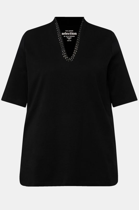 Rhinestone V-Neck Pima Cotton Tee