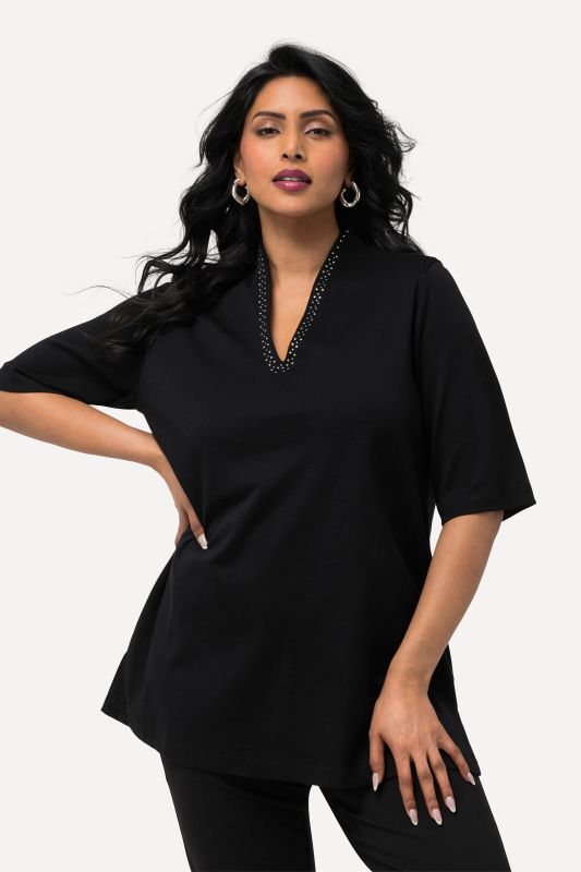 Rhinestone V-Neck Pima Cotton Tee