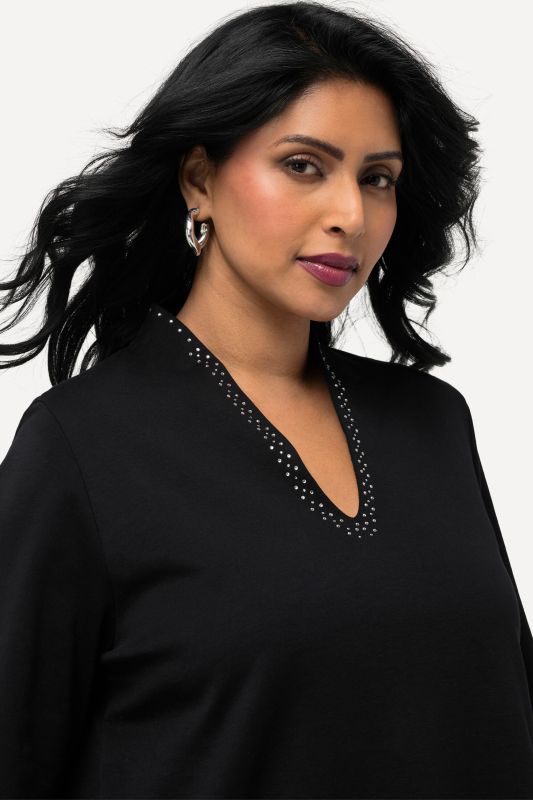 Rhinestone V-Neck Pima Cotton Tee